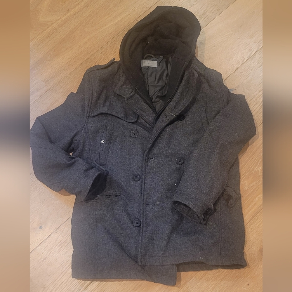 Men's Charcoal Hooded Pea Coat